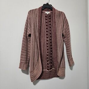 Pink Rose‎ Womens XS Burgundy Mauve Waffle Knit Open Front Cardigan